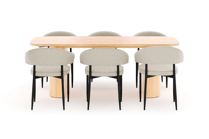 Kopparbo Spisebord 200 cm med 6 Sawako Stole - Natur - Møbler - Borde - Spisebordssæt
