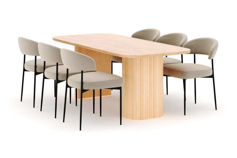 Kopparbo Spisebord 200 cm med 6 Sawako Stole - Natur - Møbler - Borde - Spisebordssæt