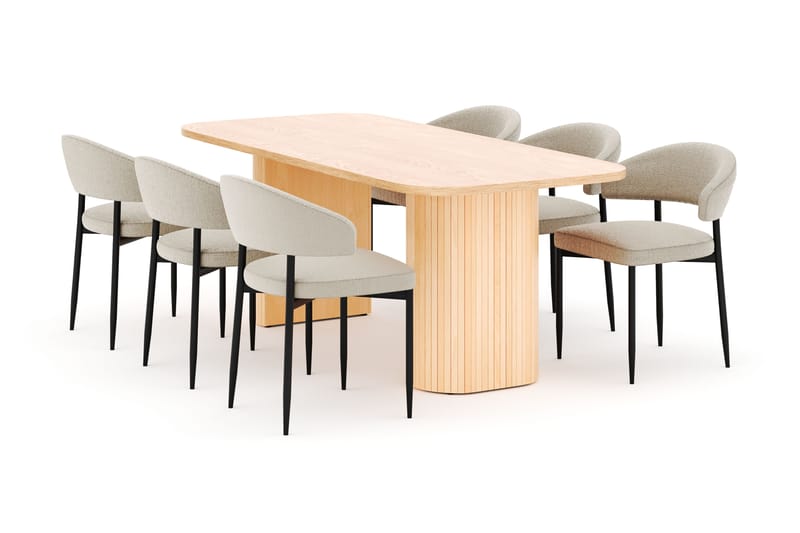 Kopparbo Spisebord 200 cm med 6 Sawako Stole - Natur - Møbler - Borde - Spisebordssæt