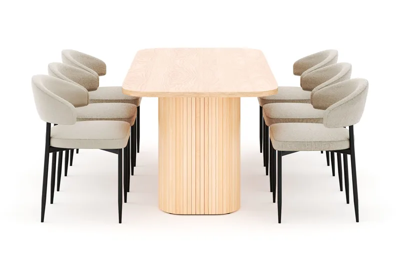 Kopparbo Spisebord 200 cm med 6 Sawako Stole - Natur - Møbler - Borde - Spisebordssæt