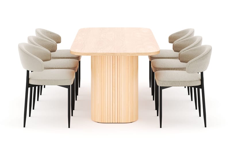 Kopparbo Spisebord 200 cm med 6 Sawako Stole - Natur - Møbler - Borde - Spisebordssæt