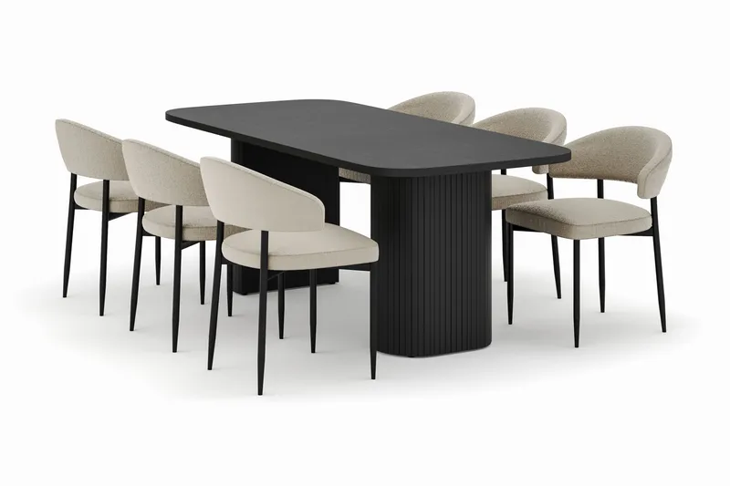 Kopparbo Spisebord 200 cm med 6 Sawako Stole - Sort - Møbler - Borde - Spisebordssæt