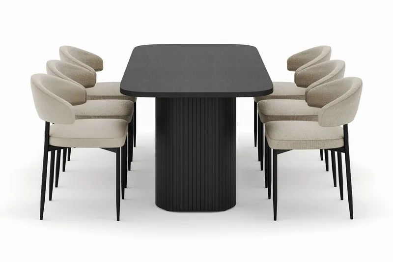 Kopparbo Spisebord 200 cm med 6 Sawako Stole - Sort - Møbler - Borde - Spisebordssæt