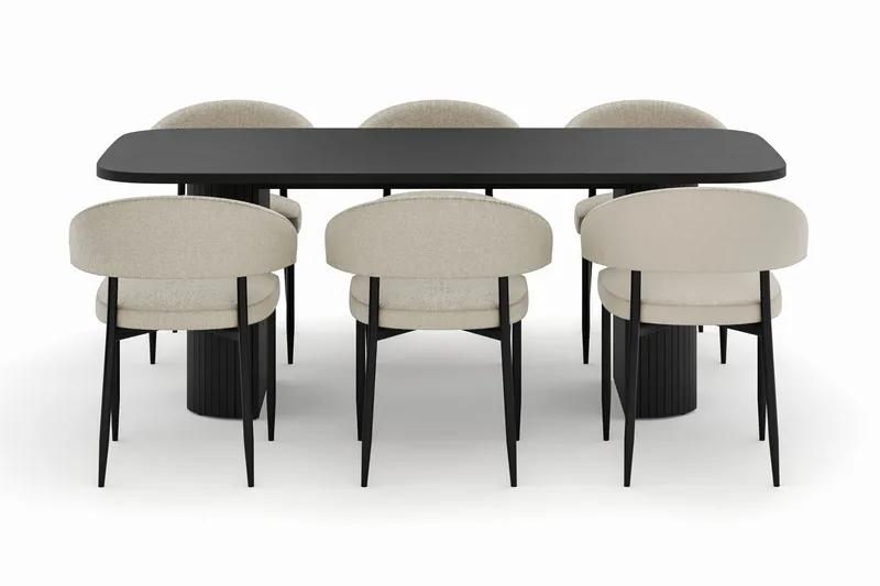 Kopparbo Spisebord 200 cm med 6 Sawako Stole - Sort - Møbler - Borde - Spisebordssæt