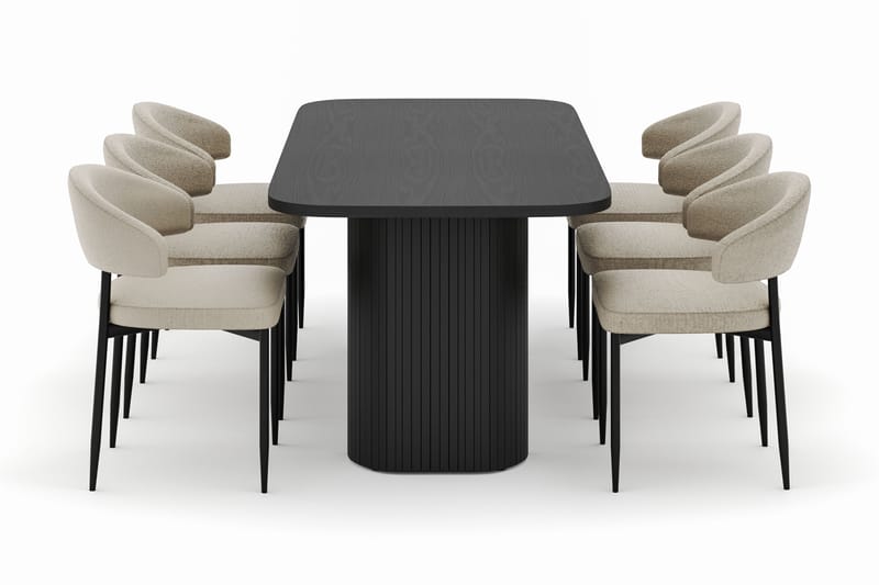 Kopparbo Spisebord 200 cm med 6 Sawako Stole - Sort - Møbler - Borde - Spisebordssæt