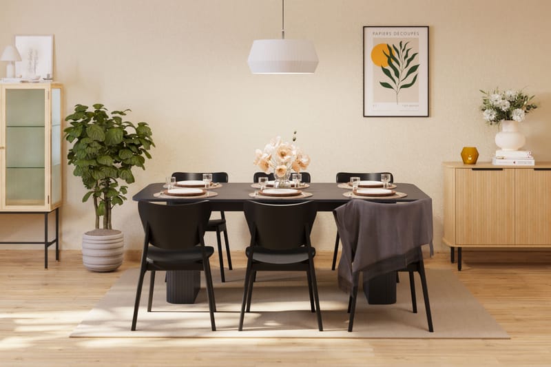 Kopparbo Spisebord 200 cm med 6 st Jerup Spisebordstol - Sort - Møbler - Borde - Spisebordssæt