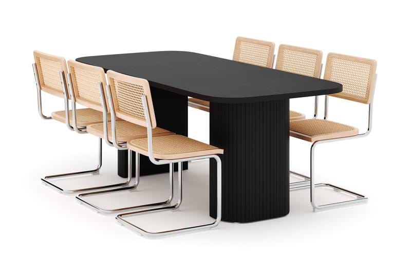 Kopparbo Spisebord 200 cm med 6 stk Build Matstkolar - Sort - Møbler - Borde - Spisebordssæt