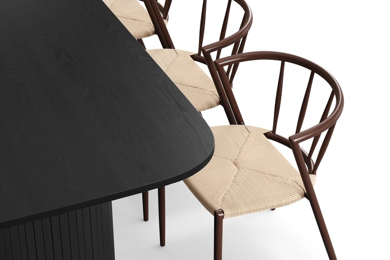 Kopparbo Spisebord 200 cm med 6 Winston Spisestole - Sort / Beige / Metalben Røget eg - Møbler - Borde - Spisebordssæt