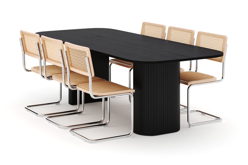 Kopparbo Spisebord 240 cm med 6 stk Build Matstkolar - Sort - Møbler - Borde - Spisebordssæt