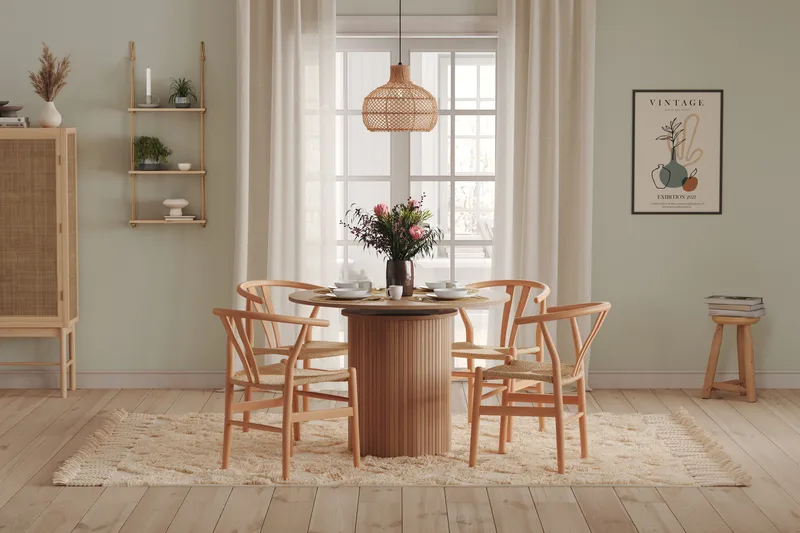 Kopparbo Lys Rundt Spisebord 106 cm Udvideligt med tillægsplade - Hvidlaseret Eg / Træ - Møbler - Borde - Spisebord og køkkenbord