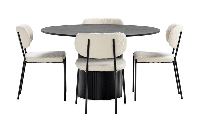 Kopparbo Spisebord Rundt 130 cm med 4st Gemmiano Spisebordss - Sort - Spisebordssæt