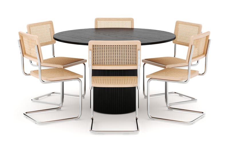 Kopparbo Spisebord Rundt 130 cm med 6 stk Build Matstkolar - Sort - Møbler - Borde - Spisebordssæt