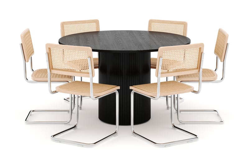 Kopparbo Spisebord Rundt 130 cm med 6 stk Build Matstkolar - Sort - Møbler - Borde - Spisebordssæt