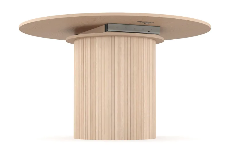 Kopparbo Rundt Spisebord 130 cm Udvideligt med tillægsplade - Hvidlaseret Eg / Lysebeige - Møbler - Borde - Spisebord og køkkenbord