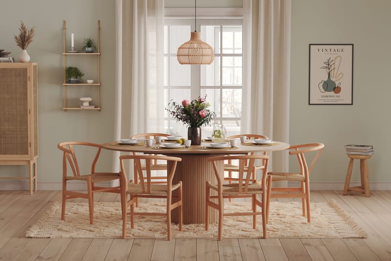 Kopparbo Rundt Spisebord 130 cm Udvideligt med tillægsplade - Hvidlaseret Eg / Lysebeige - Møbler - Borde - Spisebord og køkkenbord