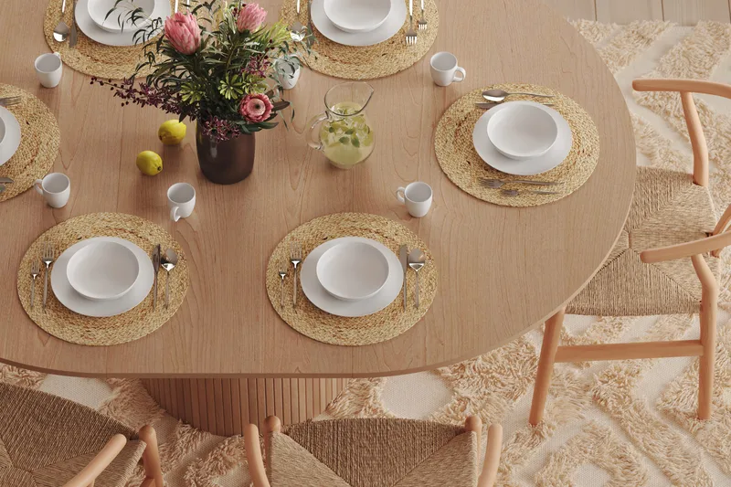 Kopparbo Rundt Spisebord 130 cm Udvideligt med tillægsplade - Hvidlaseret Eg / Lysebeige - Møbler - Borde - Spisebord og køkkenbord