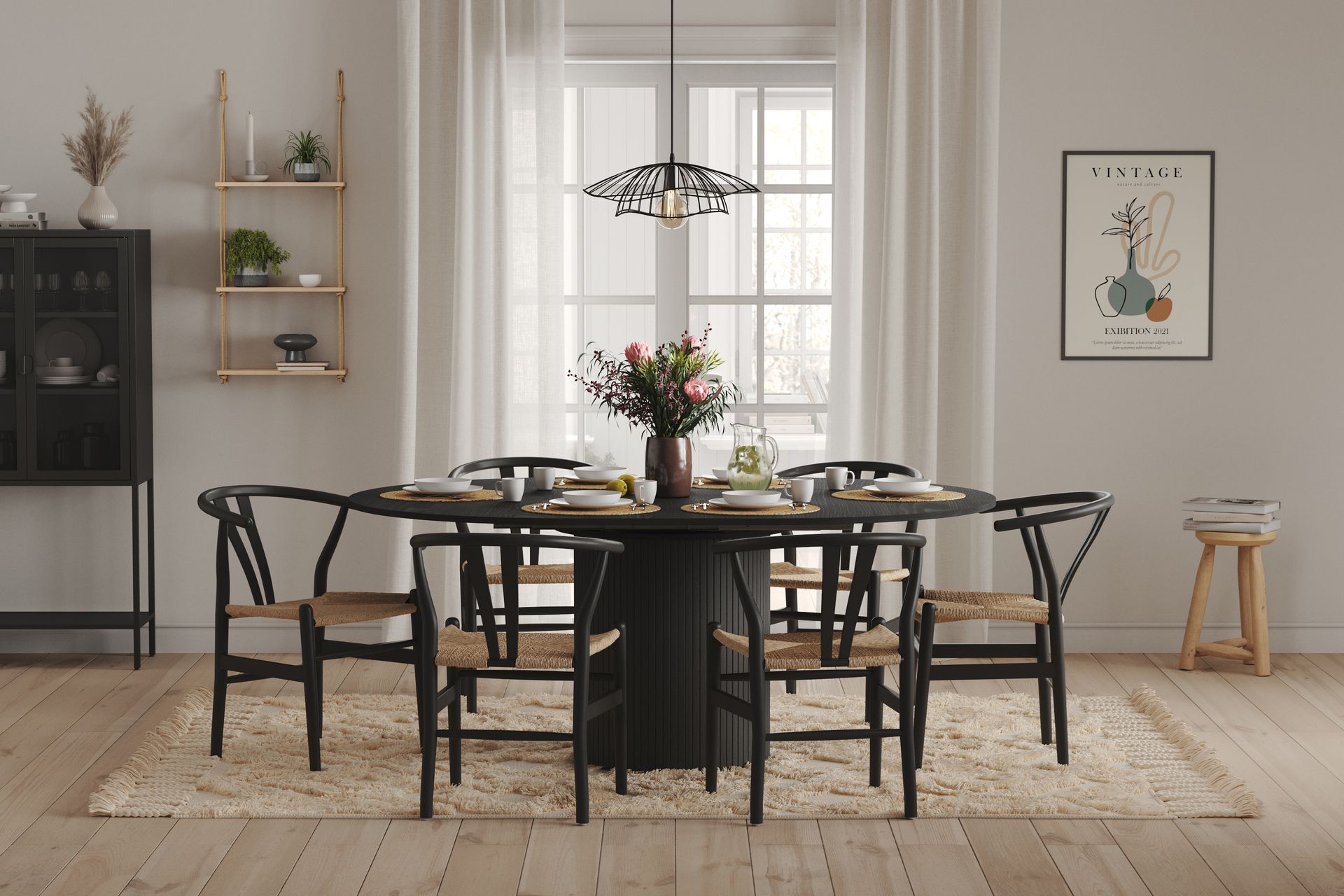 Kopparbo Rundt Spisebord 130 cm Udvideligt med tillægsplade - Sort Træ / Riflet - Møbler - Borde - Spisebord og køkkenbord