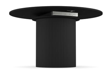 Kopparbo Rundt Spisebord 130 cm Udvideligt med tillægsplade - Sort Træ / Riflet - Møbler - Borde - Spisebord og køkkenbord