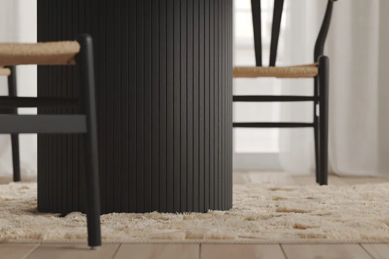 Kopparbo Rundt Spisebord 130 cm Udvideligt med tillægsplade - Sort Træ / Riflet - Møbler - Borde - Spisebord og køkkenbord