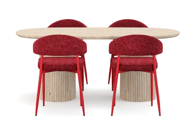 Kopparbo Spisebord Travertin-look med 4 stk Jairam Matstkolar - Beige - Møbler - Borde - Spisebordssæt