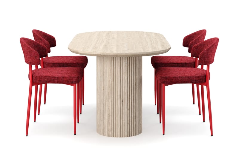 Kopparbo Spisebord Travertin-look med 4 stk Jairam Matstkolar - Beige - Møbler - Borde - Spisebordssæt