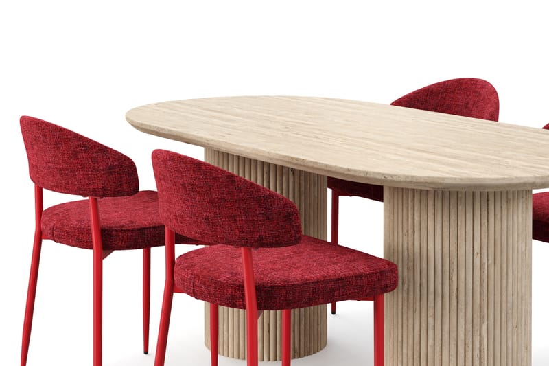 Kopparbo Spisebord Travertin-look med 4 stk Jairam Matstkolar - Beige - Møbler - Borde - Spisebordssæt