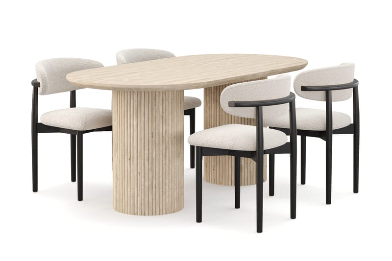 Kopparbo Spisebord Travertin-look med 4 stk Jaiveer Matstkolar - Beige - Møbler - Borde - Spisebordssæt