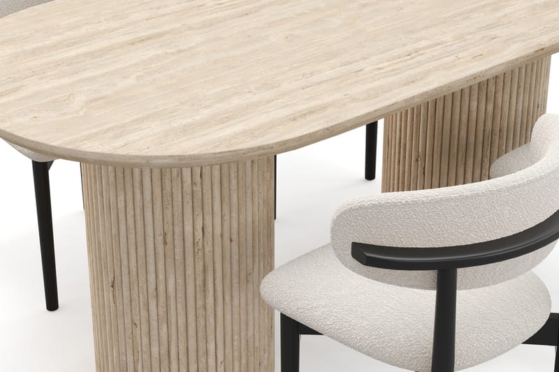 Kopparbo Spisebord Travertin-look med 4 stk Jaiveer Matstkolar - Beige - Møbler - Borde - Spisebordssæt