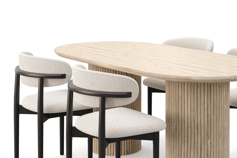 Kopparbo Spisebord Travertin-look med 4 stk Jaiveer Matstkolar - Beige - Møbler - Borde - Spisebordssæt