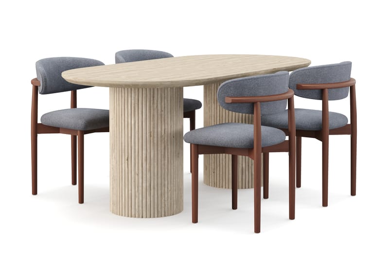 Kopparbo Spisebord Travertin-look med 4 stk Jaiveer Matstkolar - Beige - Møbler - Borde - Spisebordssæt