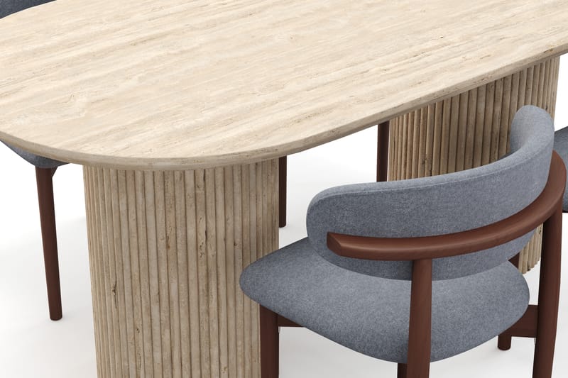 Kopparbo Spisebord Travertin-look med 4 stk Jaiveer Matstkolar - Beige - Møbler - Borde - Spisebordssæt