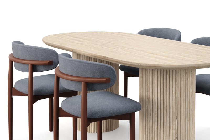 Kopparbo Spisebord Travertin-look med 4 stk Jaiveer Matstkolar - Beige - Møbler - Borde - Spisebordssæt