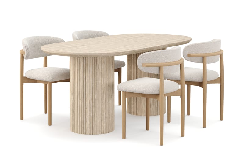 Kopparbo Spisebord Travertin-look med 4 stk Jaiveer Matstkolar - Beige - Møbler - Borde - Spisebordssæt