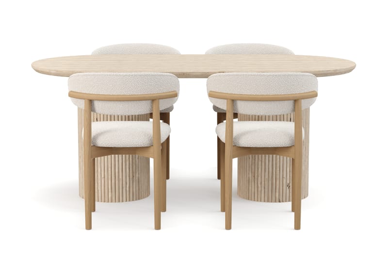 Kopparbo Spisebord Travertin-look med 4 stk Jaiveer Matstkolar - Beige - Møbler - Borde - Spisebordssæt