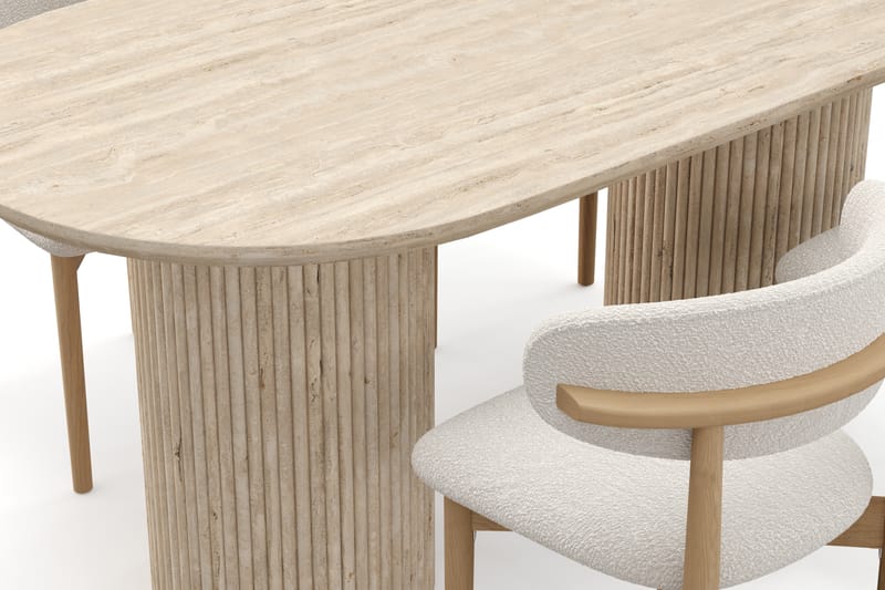 Kopparbo Spisebord Travertin-look med 4 stk Jaiveer Matstkolar - Beige - Møbler - Borde - Spisebordssæt