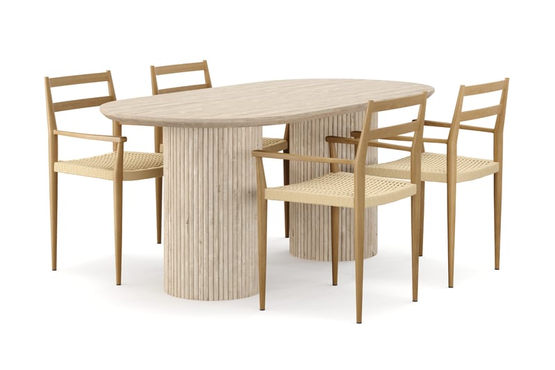 Kopparbo Spisebord Travertin-look med 4 stk Jamna Karmstkolar - Beige - Møbler - Borde - Spisebordssæt
