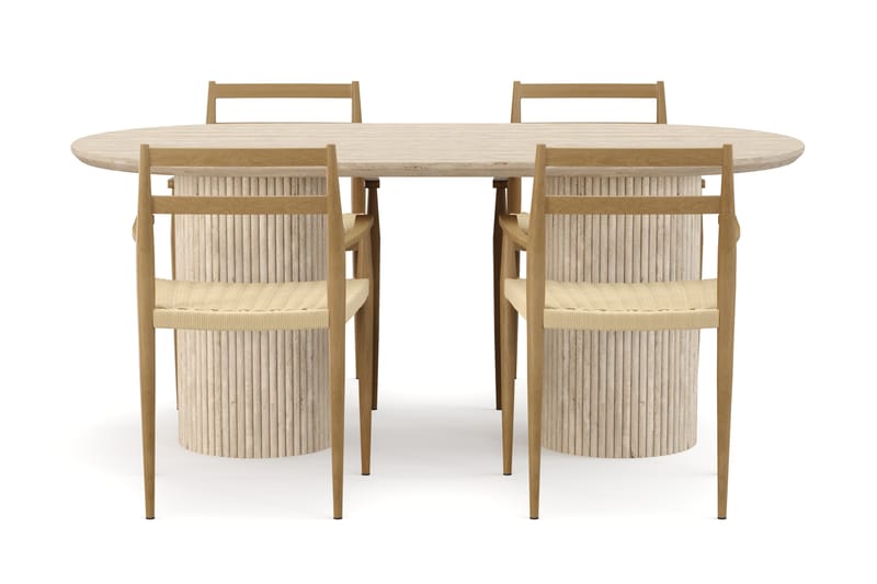 Kopparbo Spisebord Travertin-look med 4 stk Jamna Karmstkolar - Beige - Møbler - Borde - Spisebordssæt
