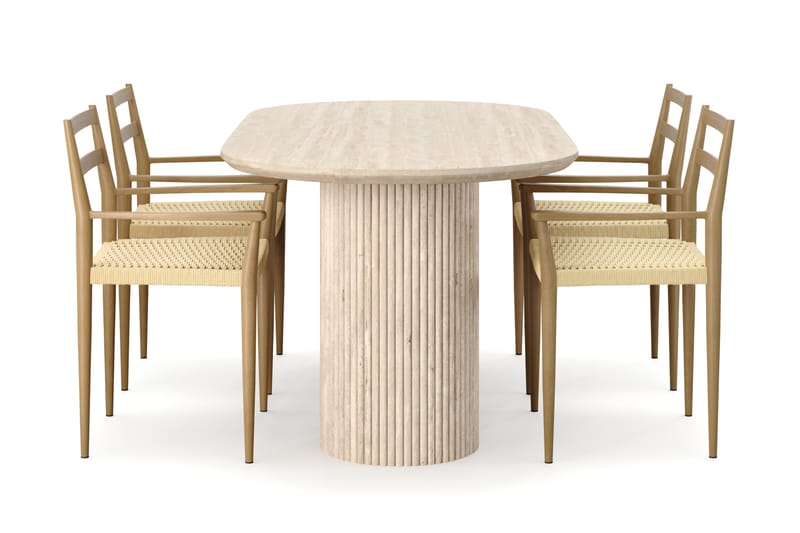 Kopparbo Spisebord Travertin-look med 4 stk Jamna Karmstkolar - Beige - Møbler - Borde - Spisebordssæt