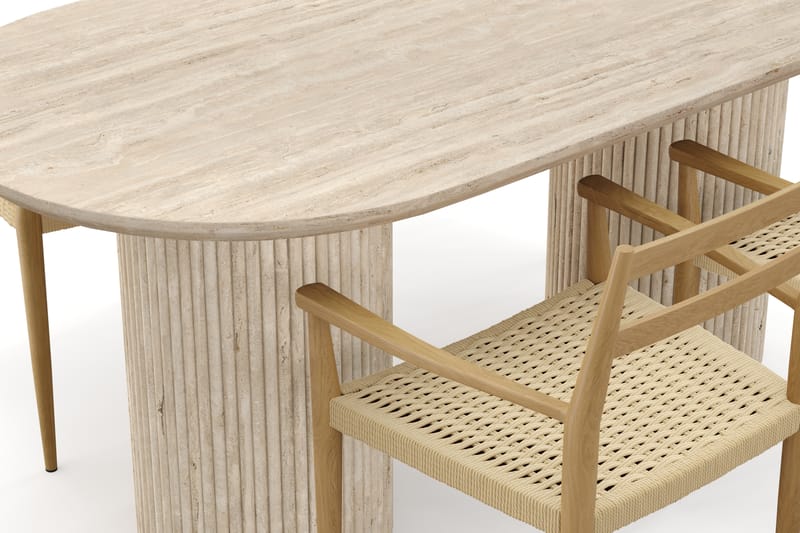 Kopparbo Spisebord Travertin-look med 4 stk Jamna Karmstkolar - Beige - Møbler - Borde - Spisebordssæt