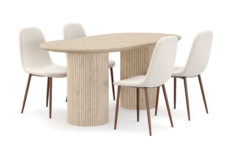 Kopparbo Spisebord Travertin-look med 4 stk Nibe Matstkolar - Beige - Møbler - Borde - Spisebordssæt