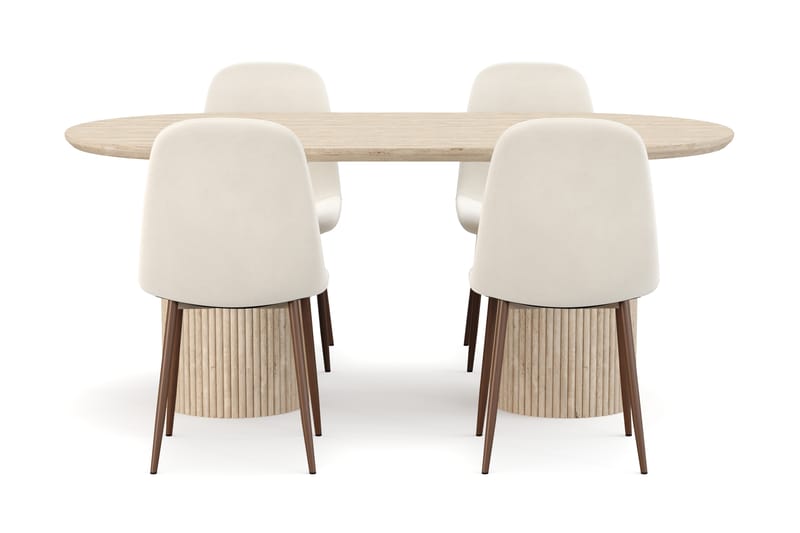 Kopparbo Spisebord Travertin-look med 4 stk Nibe Matstkolar - Beige - Møbler - Borde - Spisebordssæt