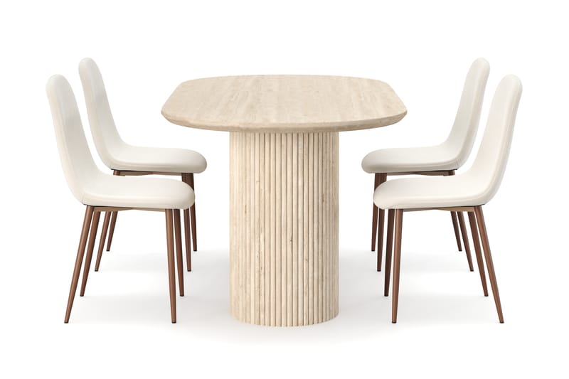 Kopparbo Spisebord Travertin-look med 4 stk Nibe Matstkolar - Beige - Møbler - Borde - Spisebordssæt