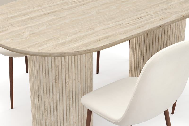 Kopparbo Spisebord Travertin-look med 4 stk Nibe Matstkolar - Beige - Møbler - Borde - Spisebordssæt