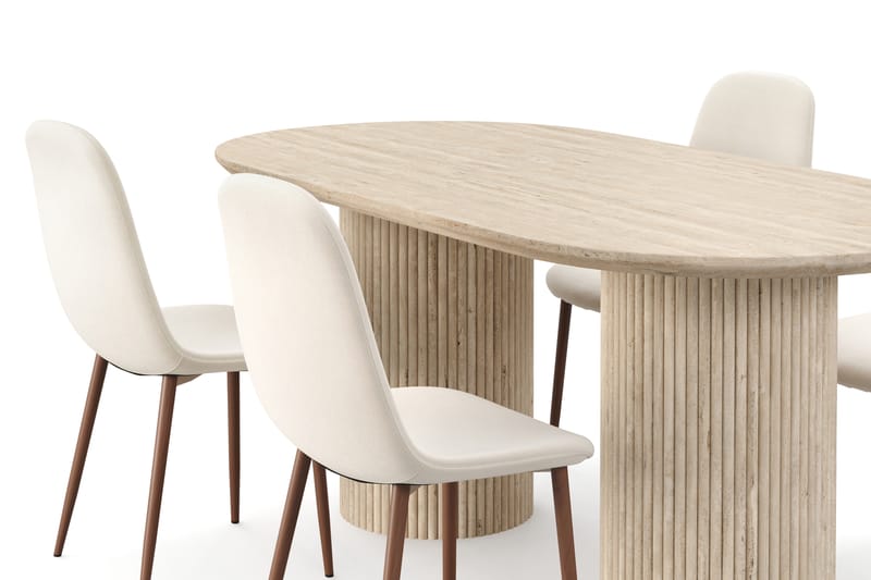 Kopparbo Spisebord Travertin-look med 4 stk Nibe Matstkolar - Beige - Møbler - Borde - Spisebordssæt