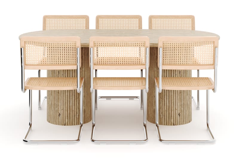 Kopparbo Spisebord Travertin-look med 6 stk Build Matstkolar - Beige - Møbler - Borde - Spisebordssæt