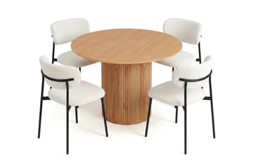 Kopparbo spisebordssæt, rundt 110 cm, eg med 4 Lucy-spisebordsstole - Eg - Møbler - Borde - Spisebordssæt
