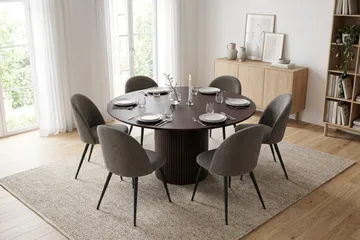 Kopparbo Spisebordssæt 150 cm rundt med 6 Nibe Plus spisebordsstole - Røget eg - Møbler - Borde - Spisebordssæt