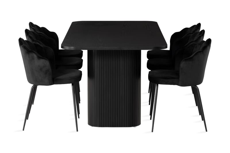 Kopparbo Spisebordssæt 200 cm inkl 6 Broddhult Stole - Sort - Spisebordssæt