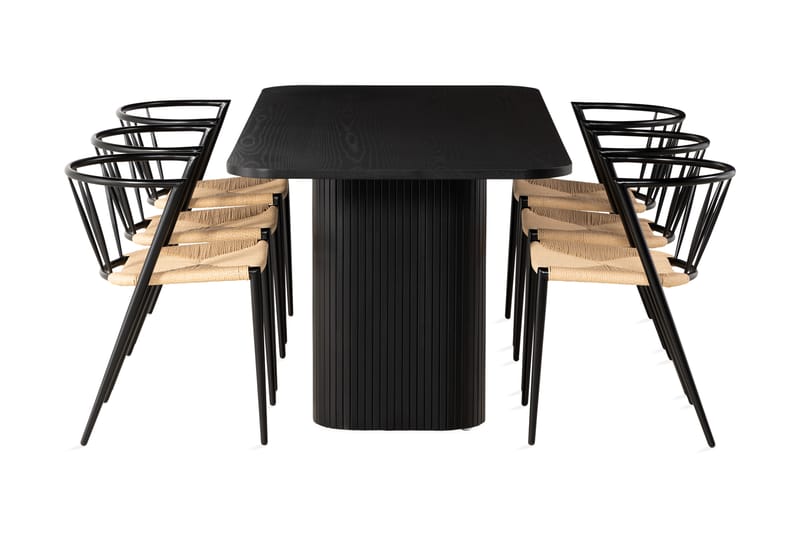 Kopparbo Spisebordssæt 200 cm inkl 6 Winston Stole - Sort - Spisebordssæt