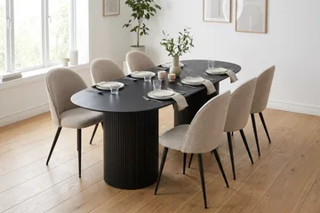Kopparbo Spisebordssæt 220 cm ovalt med 6 Nibe Plus Spisestole - Sortlaseret eg - Møbler - Borde - Spisebordssæt